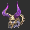 Gilded Skull Mask With Purple Curved Horns And Intricate Spiked Details