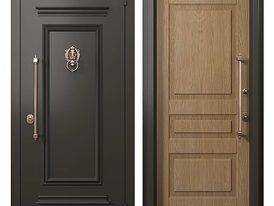 Security Door Designs Featuring Black And Light Wood With Decorative Knocker And Sleek Lines 3d model