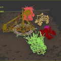 Orange Metal Mechanical Structures With Wheeled Vehicles On Rustic Terrain Design 3d model
