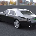 Luxury Rolls Royce Sedan Black Silver with Chrome Front Grille Iconic Emblem Green License Plate