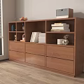 Modern Wooden Bookshelf With Compartments Drawers Books Decorative Items And Radio