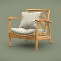 Simple Design Wooden Frame Leisure Chair With Gray Cushion And Armrests