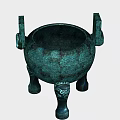Traditional Chinese Ceramic Vessel with Three Legs and Carved Decorative Patterns