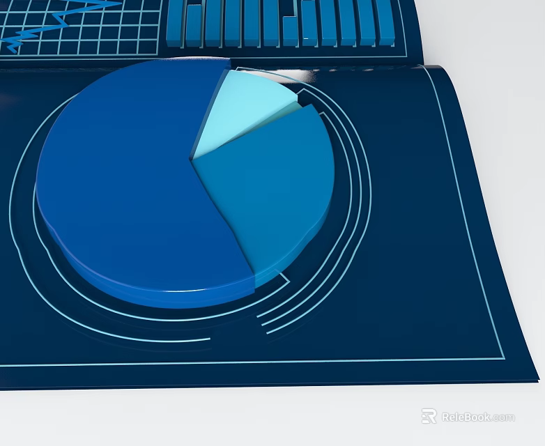Modern Professional Business Equipment Featuring Blue Pie Chart And Bar Graph On Dark Board 3d model 