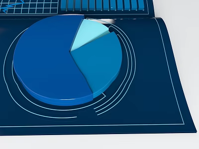 Modern Professional Business Equipment Featuring Blue Pie Chart And Bar Graph On Dark Board 3d model