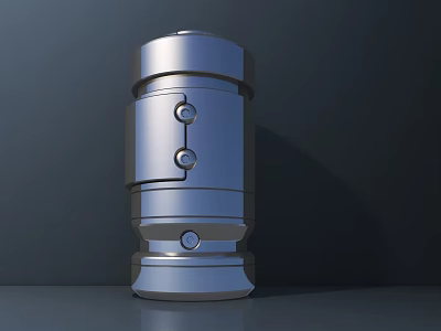 Silver Cylindrical Kitchen Appliance With Buttons And Knobs On Dark Countertop 3d model