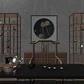 Japanese Style Specialty Store Interior With Wooden Ceiling Chandelier Display Shelves Counter And Stone Floor