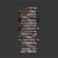 Wooden Dock Structure With Weathered Planks And Coiled Ropes On Wooden Posts