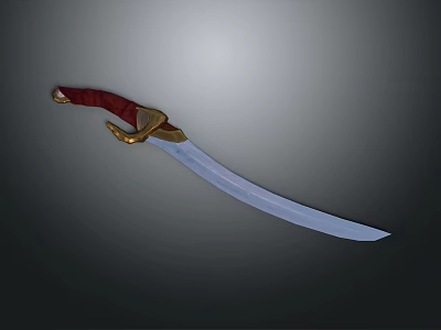 Traditional Curved Sword With Red Handle And Golden Accents On Dark Background 3d model