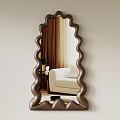 Wavy Frame Mirror In Living Room With Beige Sofa And Brown Curtains