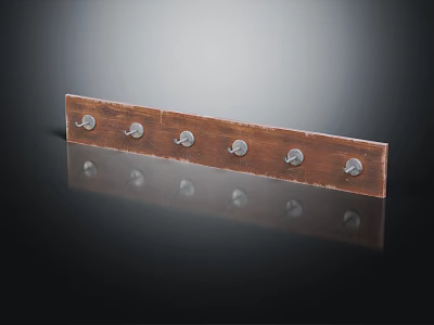 Practical Wooden Hook Board With Six Metal Hooks For Home Organization 3d model
