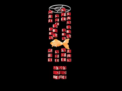 Decorative Hanging Art With Red Squares And Orange Fish Design 3d model