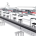 Sleek Modern High Speed Train on Elevated Track With Overhead Catenary and Piers 3d model