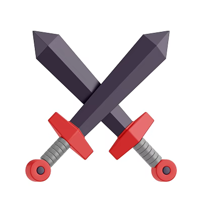 Crossed Swords With Dark Purple Blades Red Hilts Silver Spiral Patterns And Red Circular Ends 3d model