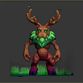 Colorful Tree Spirit Character With Branch Antlers Green Leaf Beard And Purple Feet On Grass
