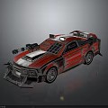 Futuristic Modified Red Car with Silver Mechanical Parts Cyberpunk Style Roof Structures and Combat Design