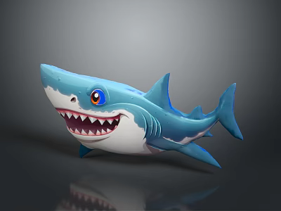 Cute Blue And White Shark 3D Model With Big Eyes Open Mouth Showing Teeth 3d model