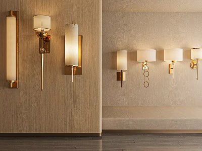 Modern Wall Lamps With Gold Frames And White Shades For Home Interior Design 3d model