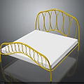 Yellow Metal Bed Frame With Curved Circular Design And White Mattress