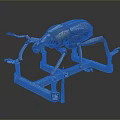 Blue And Black Mechanical Beetle Sculpture On Metal Stand With Decorative Legs