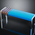 Modern Public Chair With Blue Seat Wooden Backrest And Metal Frame