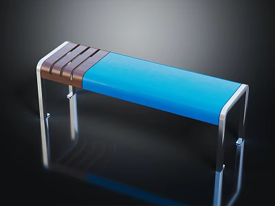 Modern Public Chair With Blue Seat Wooden Backrest And Metal Frame 3d model