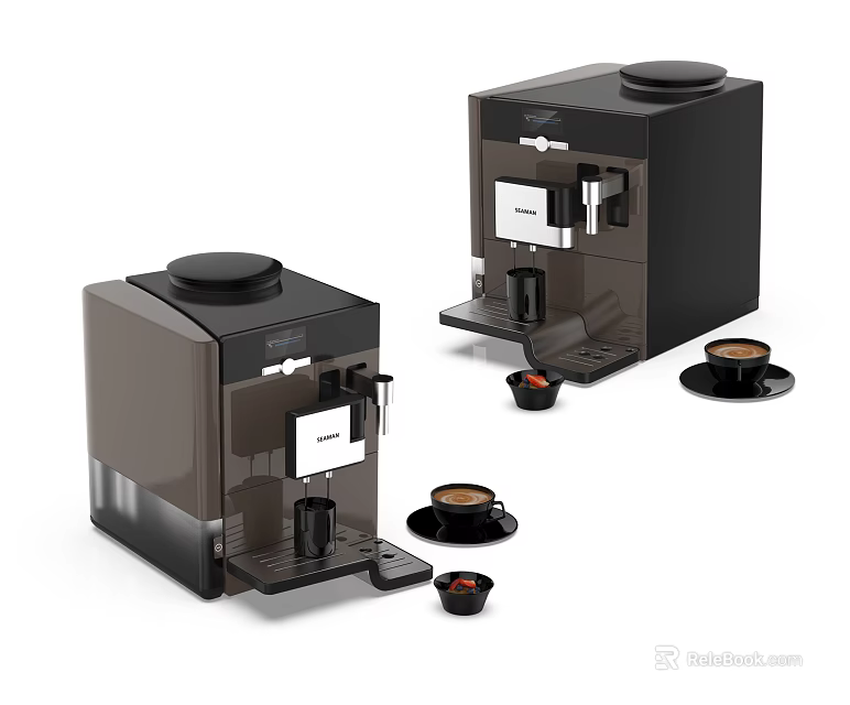 Modern Kitchen Appliances Coffee Machines with Espresso Cups and Sleek Design 3d model 