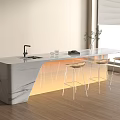 Modern Interior Bar Counter With Marble Countertop Under Lighting Sink Glasses And Bar Stools