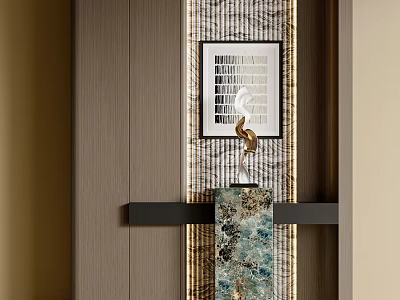 Modern Entryway Design With Wooden Walls Decorative Painting And Marble Console 3d model