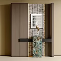 Modern Entryway Design With Wooden Walls Decorative Painting And Marble Console