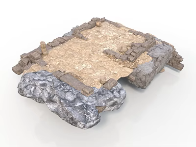 Modern Outdoor Patio Floor Design With Stone Block Edging Flagstone Surface And Rock Base 3d model
