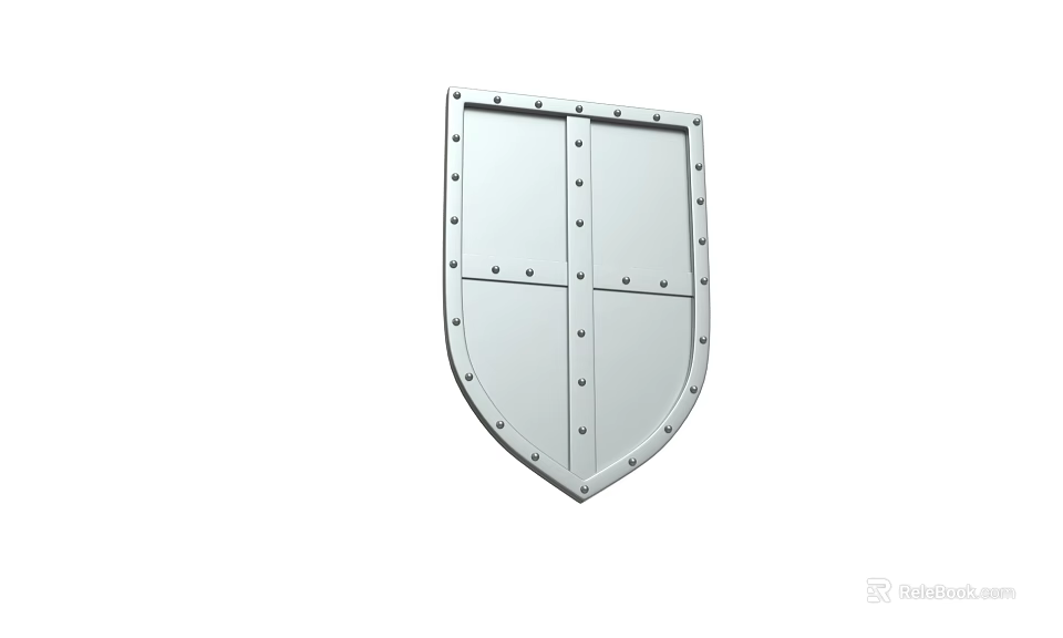Medieval Metal Shield With Symmetrical Design And Rivet Decoration As Defense Weapon 3d model 