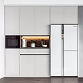 Modern Kitchen Sideboard Design With White Cabinets LED Lighting And Green Plants