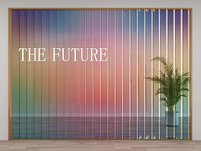 Modern Colorful Gradient Glass Partition With Vertical Stripes And Indoor Plant 3d model