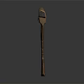 Ancient Handcrafted Weapon With Carved Wooden Handle And Stone Blade