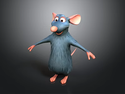 Blue Cartoon Mouse With Large Ears Pink Nose Paws In Standing Pose On Dark Background 3d model
