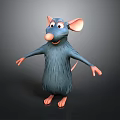 Blue Cartoon Mouse With Large Ears Pink Nose Paws In Standing Pose On Dark Background