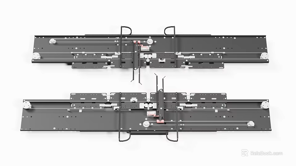Dual Heavy Duty Industrial Metal Track Equipment With Black Steel Sliding Components 3d model 