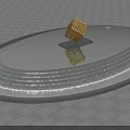 Garden Ornament Circular Pool With Stepped Edges Golden Cube On Black Base And Water Reflection