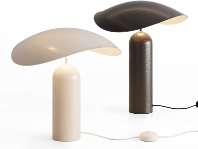Two Modern Table Lamps With Beige And Dark Brown Cylindrical Bases And Curved Shades 3d model