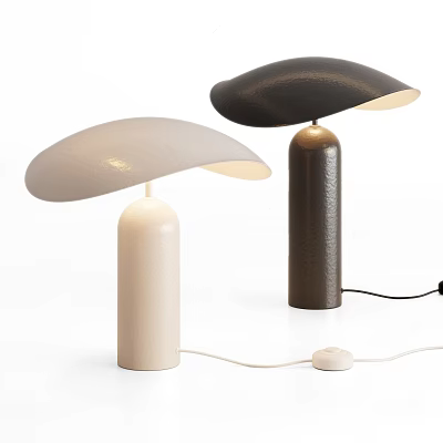 Two Modern Table Lamps With Beige And Dark Brown Cylindrical Bases And Curved Shades 3d model