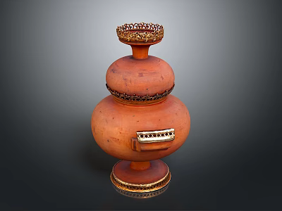 Three Tiered Terracotta Jar With Decorative Top Ornate Base And Intricate Details 3d model