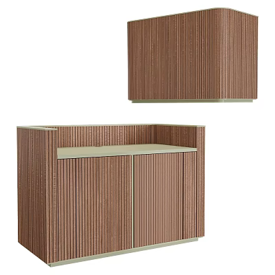 Modern Brown Wooden Reception Desk With Vertical Ribbed Panels And Smooth Countertop 3d model