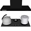 SYSMEX Black Range Hood and Gas Stove with Silver Kettle and Pot in Modern Kitchen
