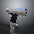 Modern Silver Pistol Weapon Design With Black Textured Grip And Metallic Finish