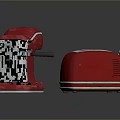 Red Kitchen Countertop Mixer And Toaster Appliances With Metallic Finish Design