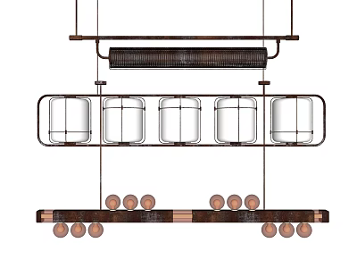 Modern Metal Chandelier with Rectangular Frame and Multiple Glass Enclosed Light Fixtures 3d model