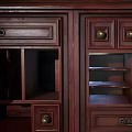 Vintage Mahogany Cabinet With Carved Details Glass Doors And Matching Desk