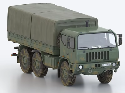 Green Heavy Duty Military Transport Truck With Six Wheel And Canvas Cover 3d model