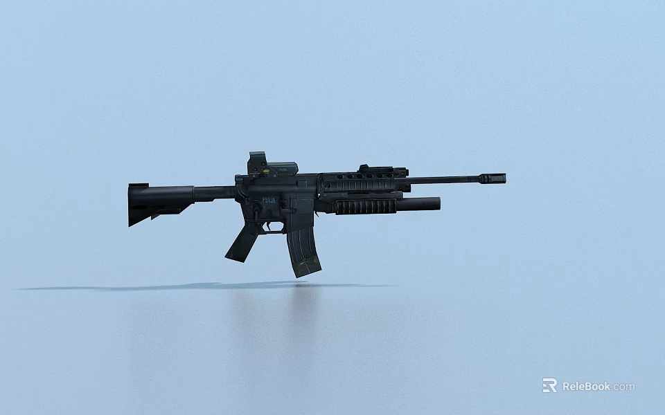 Black Tactical Rifle With Scope And Tactical Accessories In Floating 3d model 